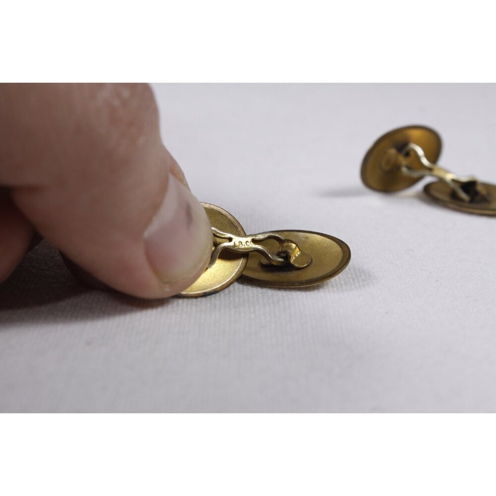 Vintage gold toned cufflinks with engraved decoration, oval cuff links classic - Picture 5 of 8